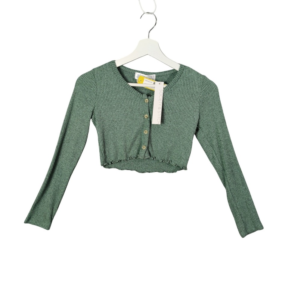 Society & Stitch Women Cottage Fairy Button Cardigan M Knit Crop Long Sleeve NEW